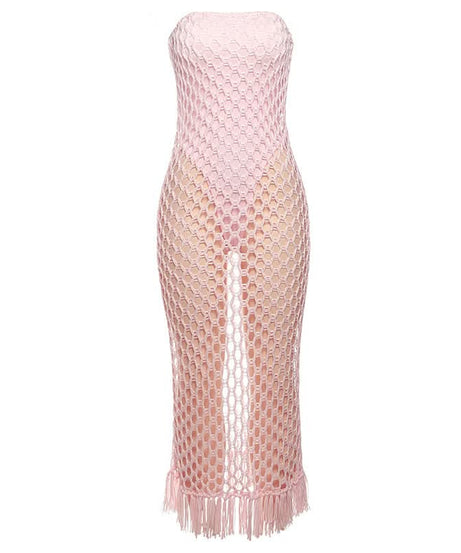 Blush Pink Crochet Maxi Dress & Strapless Bodysuit Set - Your Bold Fall Getaway & Party Statement
