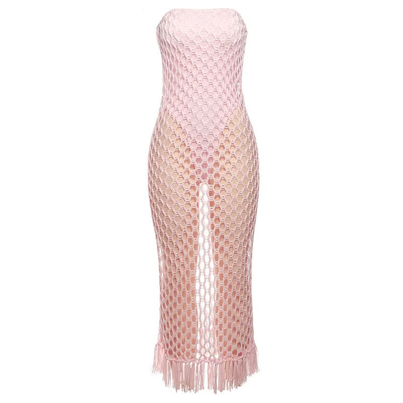 Blush Pink Crochet Maxi Dress & Strapless Bodysuit Set - Your Bold Fall Getaway & Party Statement
