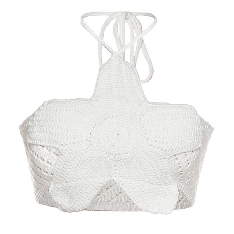 White Celestial Star Crochet Halter Crop Top | Vacation & Resort Ready Women's Style