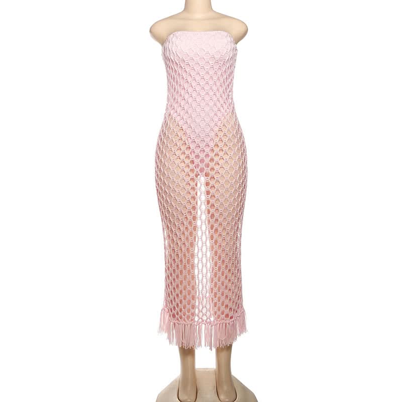 Blush Pink Crochet Maxi Dress & Strapless Bodysuit Set - Your Bold Fall Getaway & Party Statement