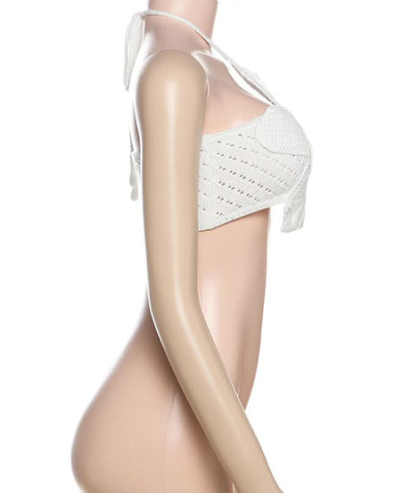 White Celestial Star Crochet Halter Crop Top | Vacation & Resort Ready Women's Style