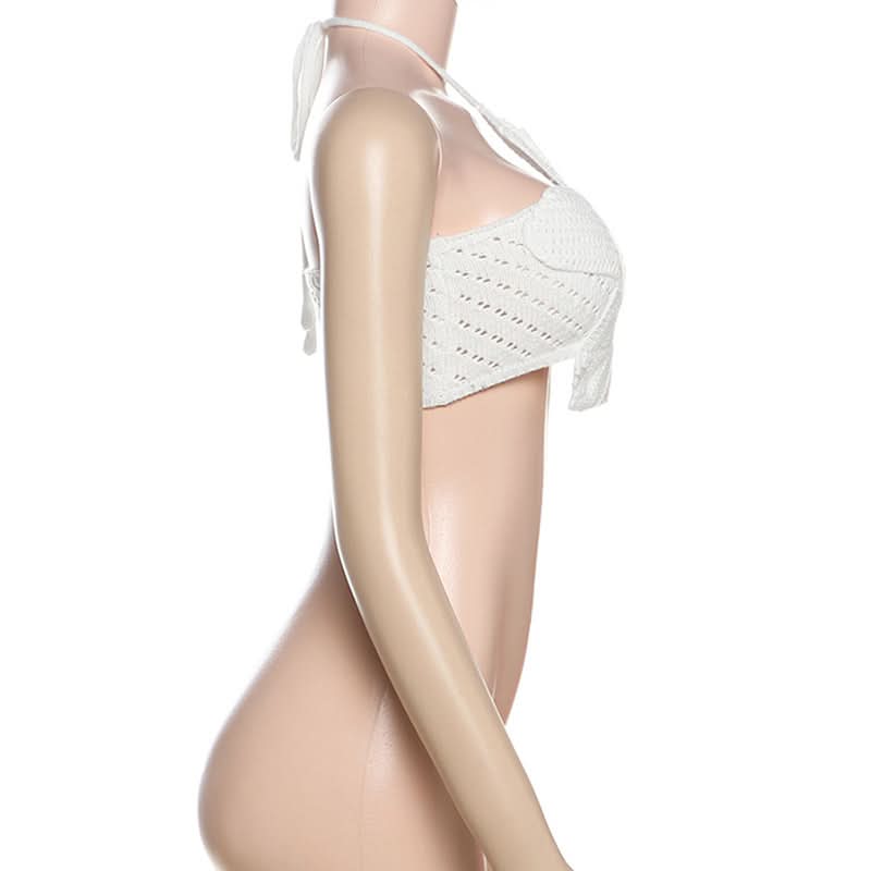 White Celestial Star Crochet Halter Crop Top | Vacation & Resort Ready Women's Style