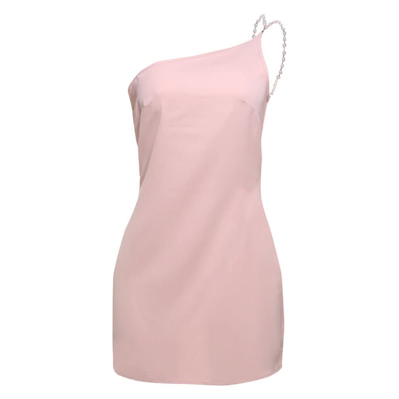 Chic Pearl Strap One-Shoulder Mini Dress - Perfect for Fall Parties & Holiday Glam