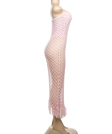 Blush Pink Crochet Maxi Dress & Strapless Bodysuit Set - Your Bold Fall Getaway & Party Statement
