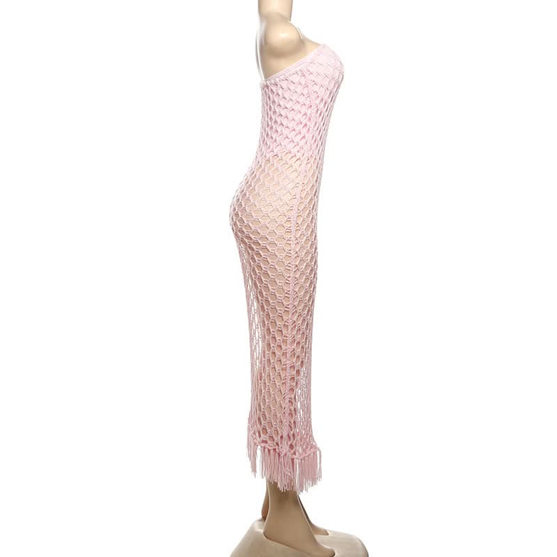 Blush Pink Crochet Maxi Dress & Strapless Bodysuit Set - Your Bold Fall Getaway & Party Statement