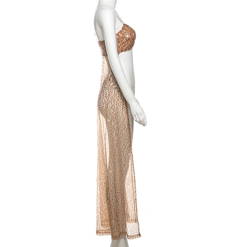 Showstopper Sequin Crop Top with Dramatic Flowy Mesh Train - Fall Party, NYE & Resort Glam