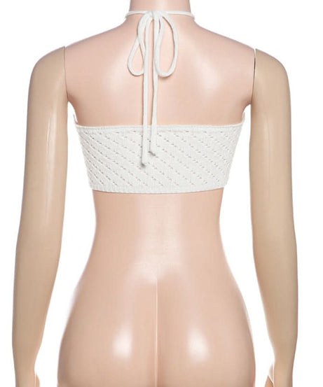 White Celestial Star Crochet Halter Crop Top | Vacation & Resort Ready Women's Style