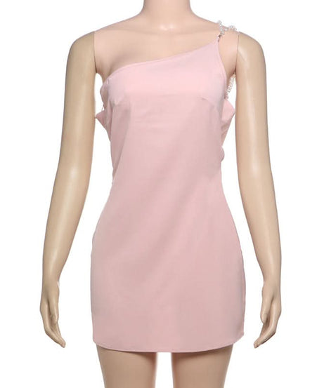 Chic Pearl Strap One-Shoulder Mini Dress - Perfect for Fall Parties & Holiday Glam