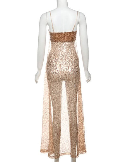 Showstopper Sequin Crop Top with Dramatic Flowy Mesh Train - Fall Party, NYE & Resort Glam