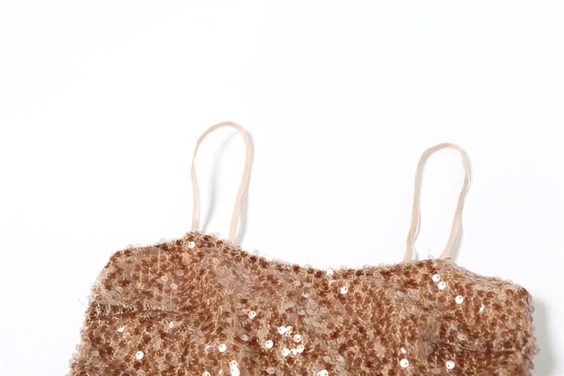 Showstopper Sequin Crop Top with Dramatic Flowy Mesh Train - Fall Party, NYE & Resort Glam