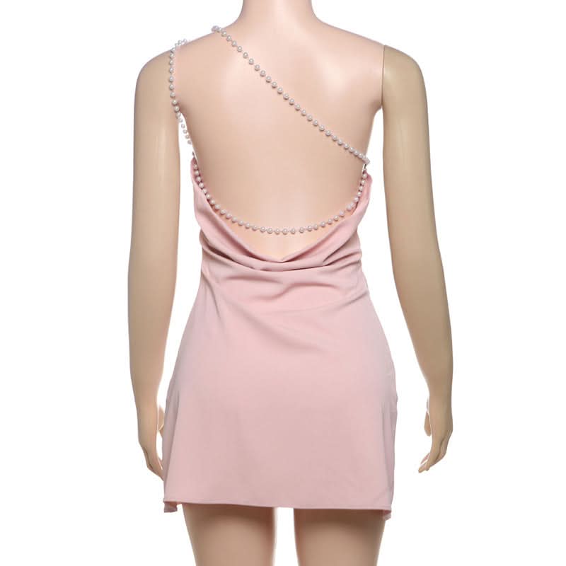 Chic Pearl Strap One-Shoulder Mini Dress - Perfect for Fall Parties & Holiday Glam