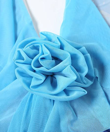 Y2K Dream Blue Abstract Swirl Halter Mini Dress - Ruched & Ruffled for Parties & Vacations