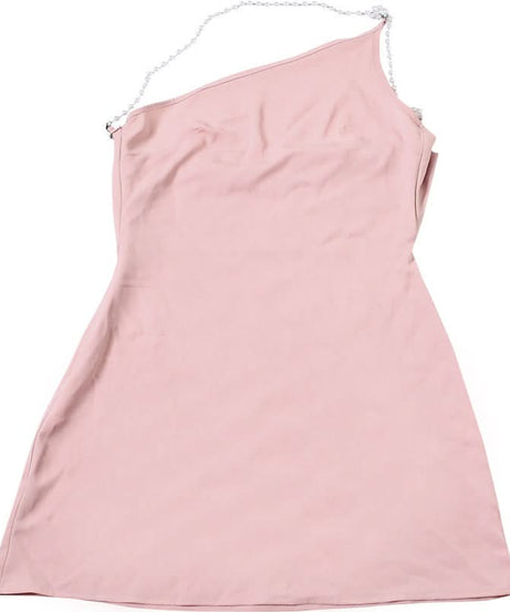 Chic Pearl Strap One-Shoulder Mini Dress - Perfect for Fall Parties & Holiday Glam