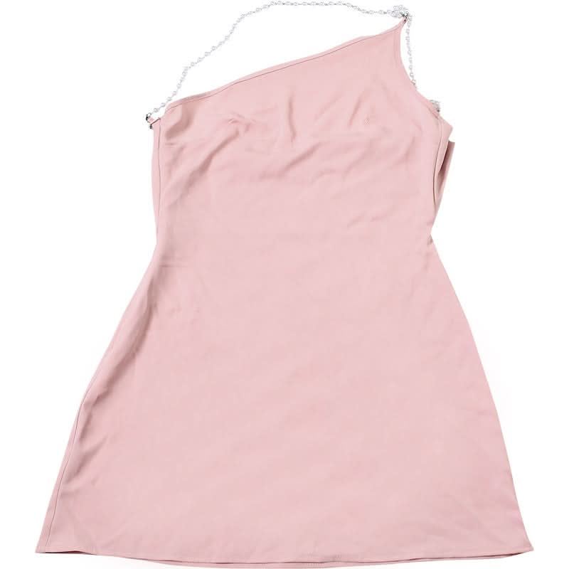 Chic Pearl Strap One-Shoulder Mini Dress - Perfect for Fall Parties & Holiday Glam