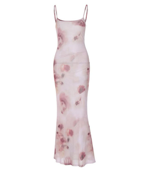 Elegant Watercolor Floral Maxi Slip Dress - Romantic Fall & Holiday Events