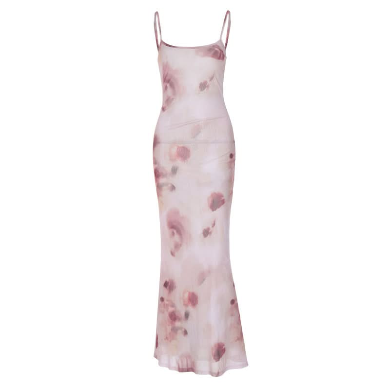 Elegant Watercolor Floral Maxi Slip Dress - Romantic Fall & Holiday Events