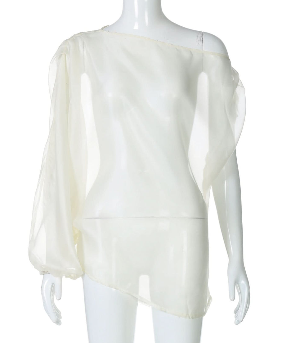 Effortless Glamour: Sheer One-Shoulder Blouse | Fall Evenings & Holiday Parties