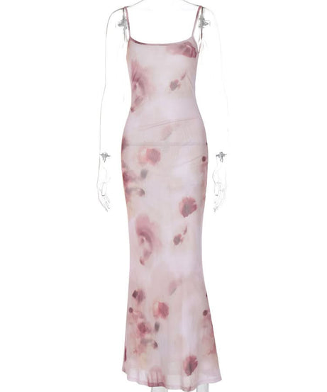Elegant Watercolor Floral Maxi Slip Dress - Romantic Fall & Holiday Events