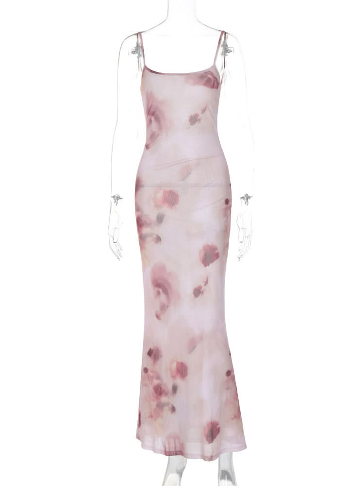 Elegant Watercolor Floral Maxi Slip Dress - Romantic Fall & Holiday Events