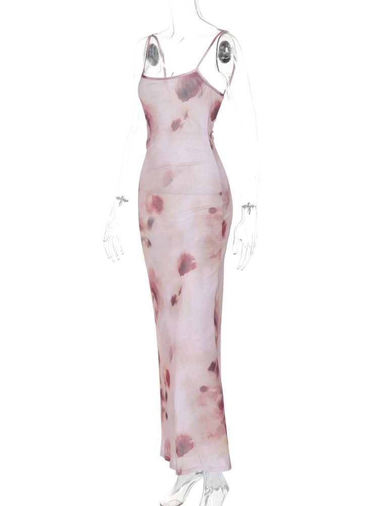 Elegant Watercolor Floral Maxi Slip Dress - Romantic Fall & Holiday Events