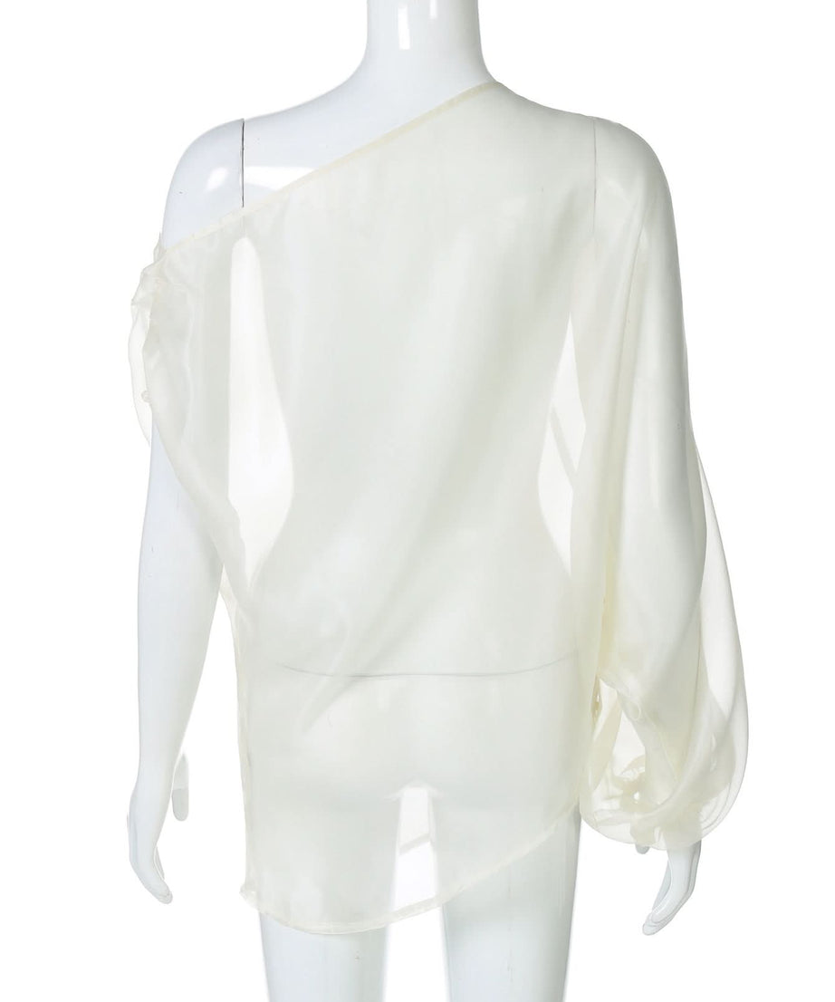 Effortless Glamour: Sheer One-Shoulder Blouse | Fall Evenings & Holiday Parties