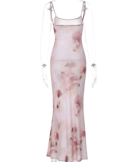 Elegant Watercolor Floral Maxi Slip Dress - Romantic Fall & Holiday Events