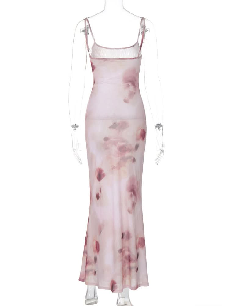 Elegant Watercolor Floral Maxi Slip Dress - Romantic Fall & Holiday Events
