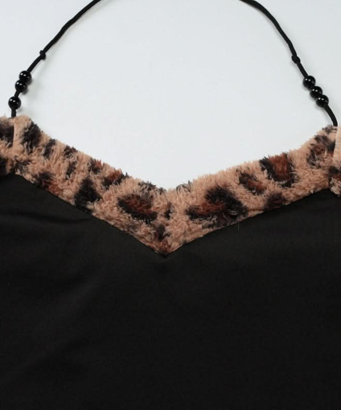 Wild Side Leopard Faux Fur Halter Top & Shorts Set | Cozy Loungewear & Halloween Ready!