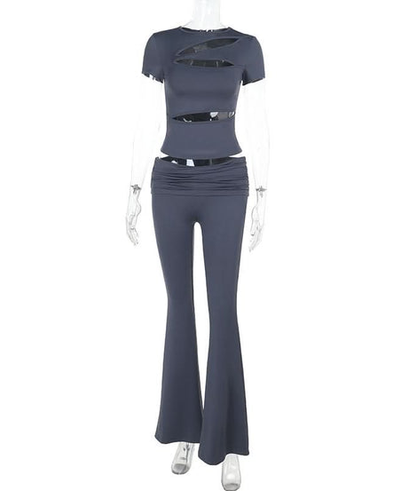 Fall '25 Statement Style: Chic Cut-Out Top & Flared Legging Set – Trendy Two-Piece for American Women