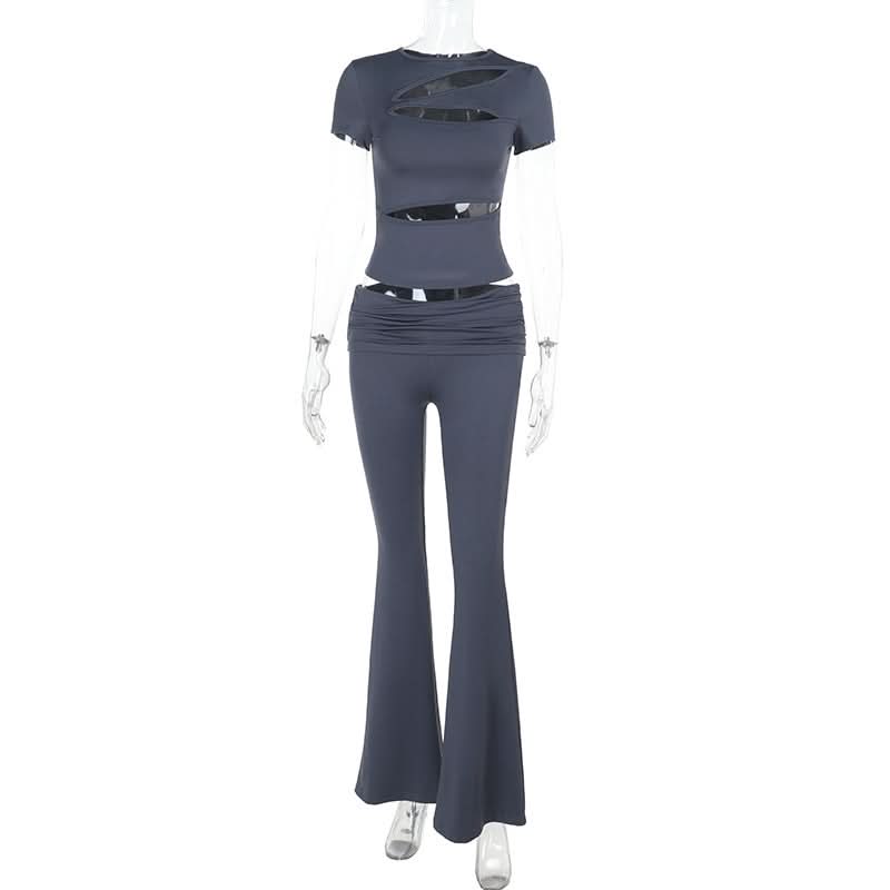 Fall '25 Statement Style: Chic Cut-Out Top & Flared Legging Set – Trendy Two-Piece for American Women