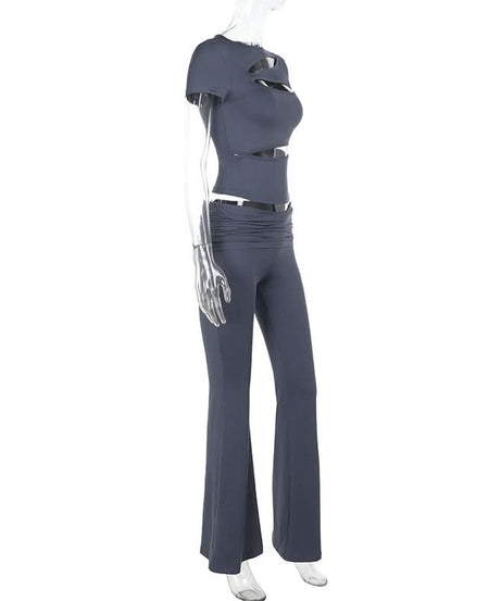 Fall '25 Statement Style: Chic Cut-Out Top & Flared Legging Set – Trendy Two-Piece for American Women