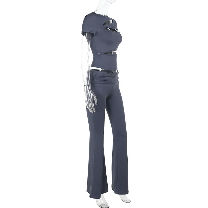 Fall '25 Statement Style: Chic Cut-Out Top & Flared Legging Set – Trendy Two-Piece for American Women
