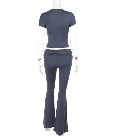 Fall '25 Statement Style: Chic Cut-Out Top & Flared Legging Set – Trendy Two-Piece for American Women