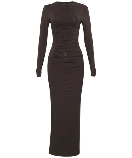 Effortless Fall Elegance: The Ruched Bodycon Maxi Dress - Perfect for Holiday Chic