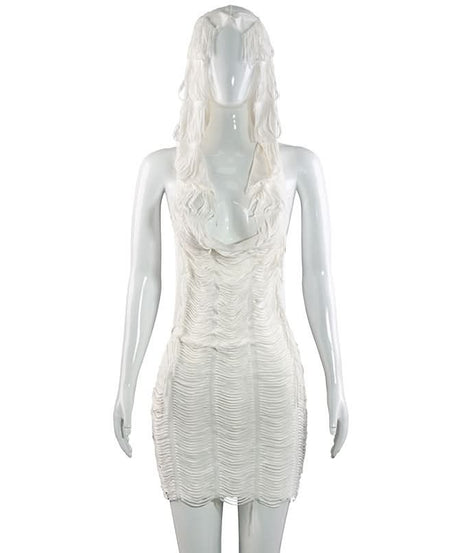 Holiday Gala White Sculptural Halter Maxi Dress - Backless & Textured