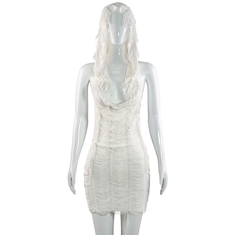 Holiday Gala White Sculptural Halter Maxi Dress - Backless & Textured