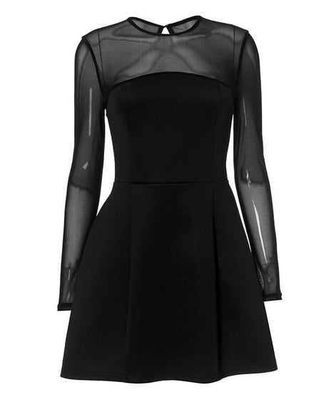 Chic Black Mesh Long Sleeve Mini Dress - Fall Nights & Party Perfect