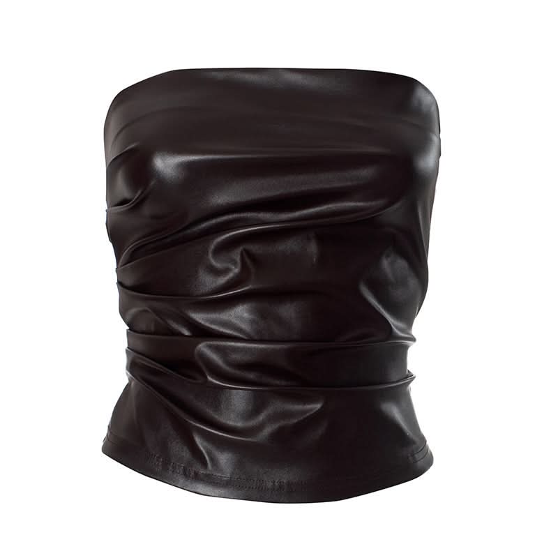 Chic Chocolate Faux Leather Ruched Tube Top - Fall Nights & Holiday Party Ready