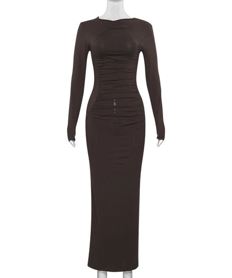 Effortless Fall Elegance: The Ruched Bodycon Maxi Dress - Perfect for Holiday Chic