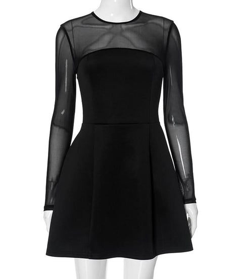 Chic Black Mesh Long Sleeve Mini Dress - Fall Nights & Party Perfect