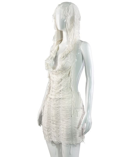 Holiday Gala White Sculptural Halter Maxi Dress - Backless & Textured