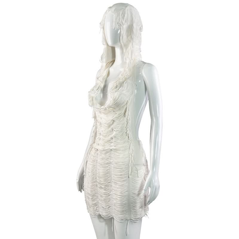 Holiday Gala White Sculptural Halter Maxi Dress - Backless & Textured