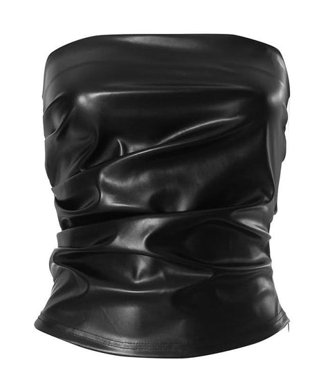 Chic Chocolate Faux Leather Ruched Tube Top - Fall Nights & Holiday Party Ready