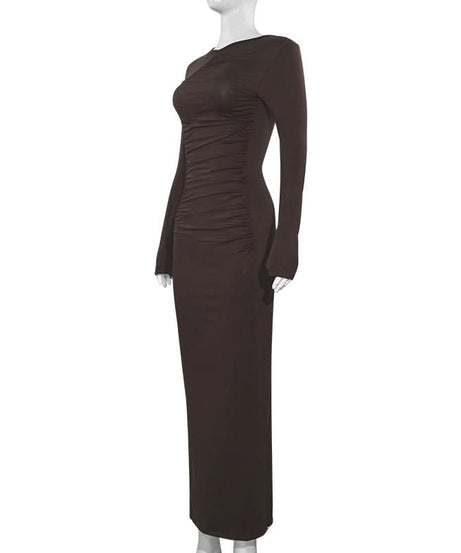 Effortless Fall Elegance: The Ruched Bodycon Maxi Dress - Perfect for Holiday Chic