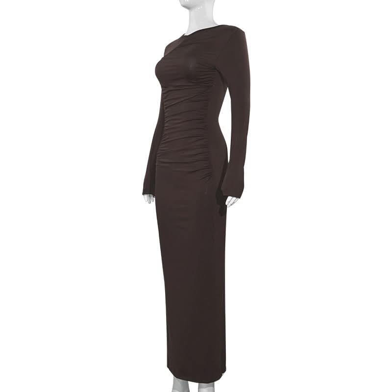 Effortless Fall Elegance: The Ruched Bodycon Maxi Dress - Perfect for Holiday Chic