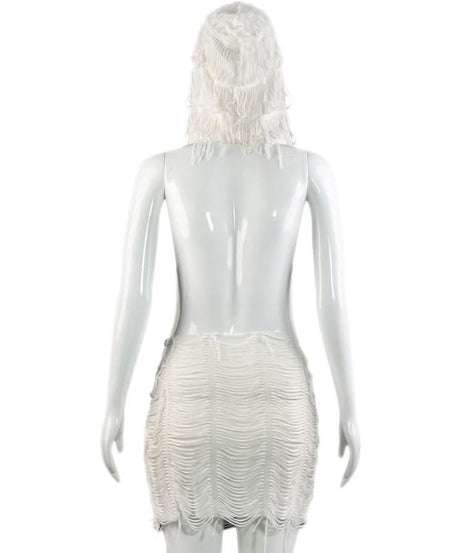 Holiday Gala White Sculptural Halter Maxi Dress - Backless & Textured
