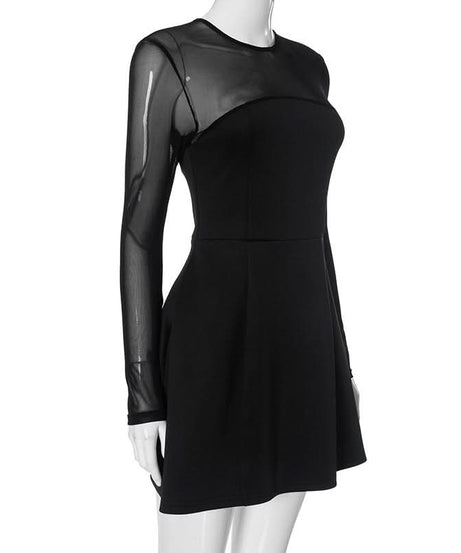 Chic Black Mesh Long Sleeve Mini Dress - Fall Nights & Party Perfect