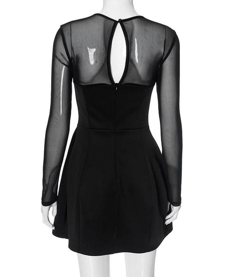Chic Black Mesh Long Sleeve Mini Dress - Fall Nights & Party Perfect