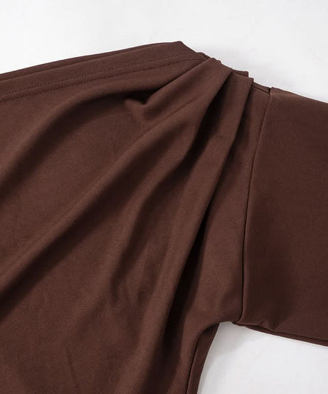 Fall Glamour: Mocha Ruched One-Shoulder Mini Dress - Long Sleeve Bodycon