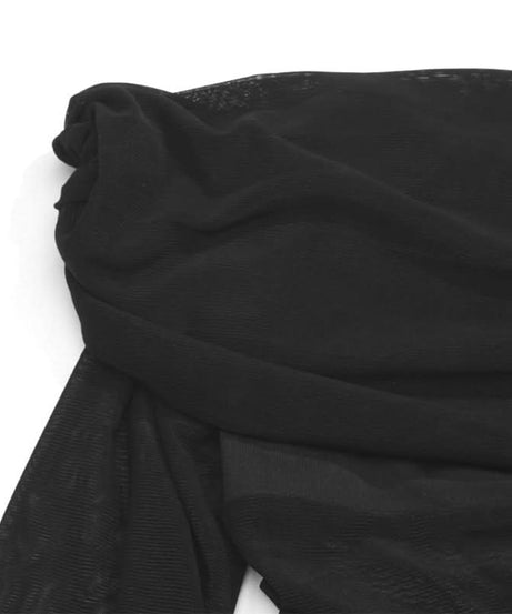 The Allure Gown: Black Off-Shoulder Mesh Maxi Dress for Fall & Holiday Evenings